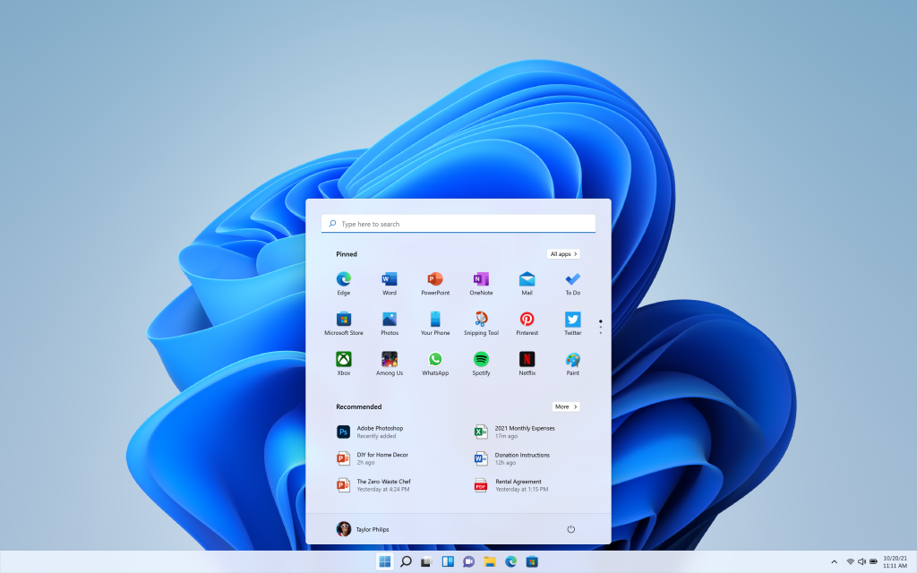 Windows 11 desktop with start menu opened